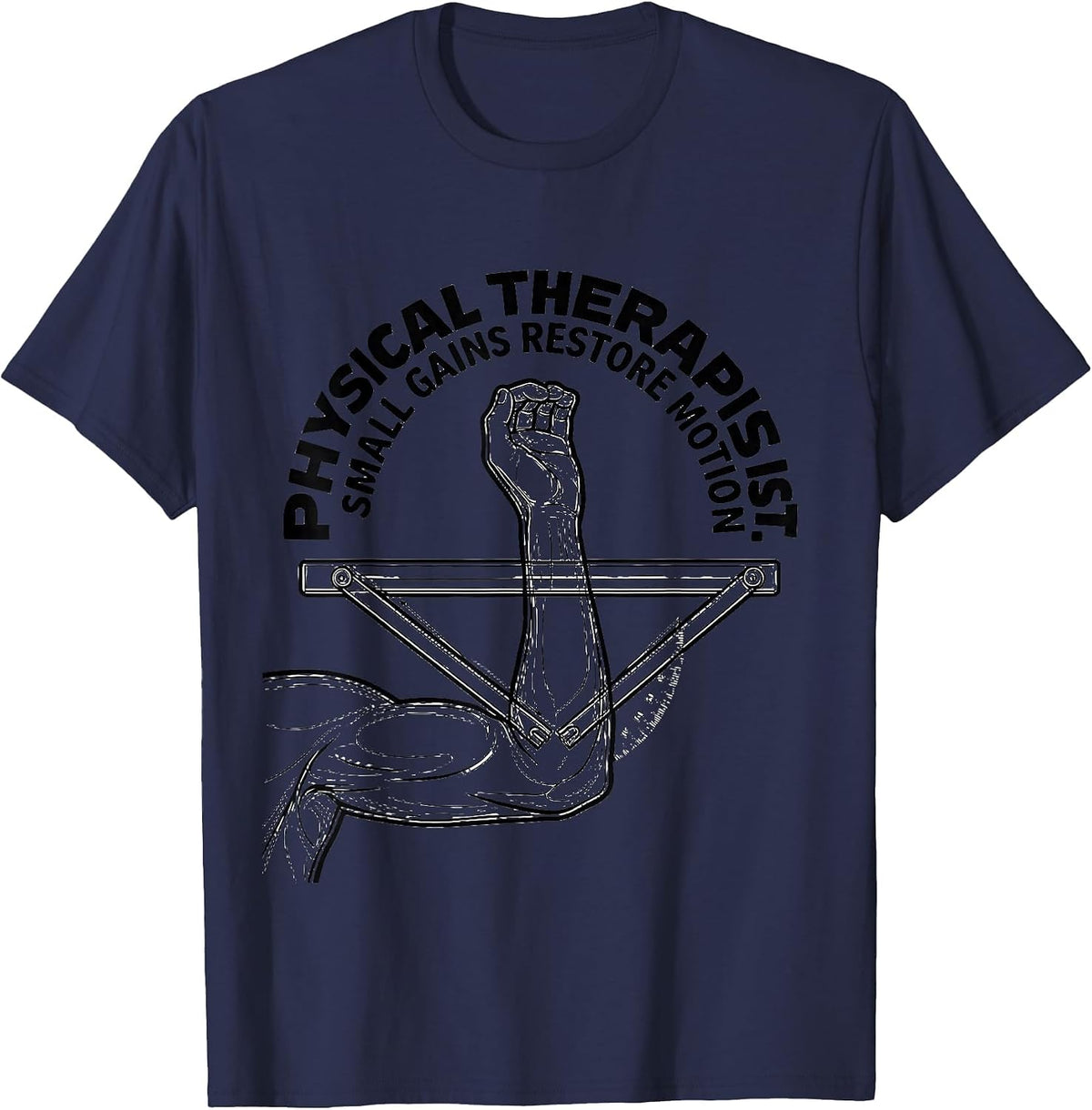 Physical Therapist Small Gains Restore Motion Retro T-Shirt - Navy Blue