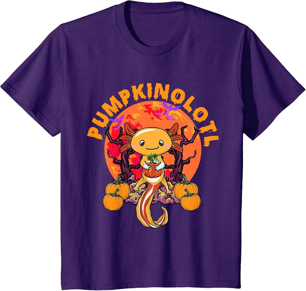 Halloween Axolotl Salamander Pumpkin Orange Pumpkinolotl T-Shirt - Purple