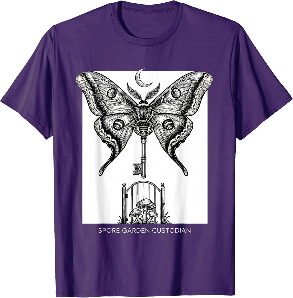Spore Garden Custodian Fairycore Goblincore Moth Botanical T-Shirt - Purple