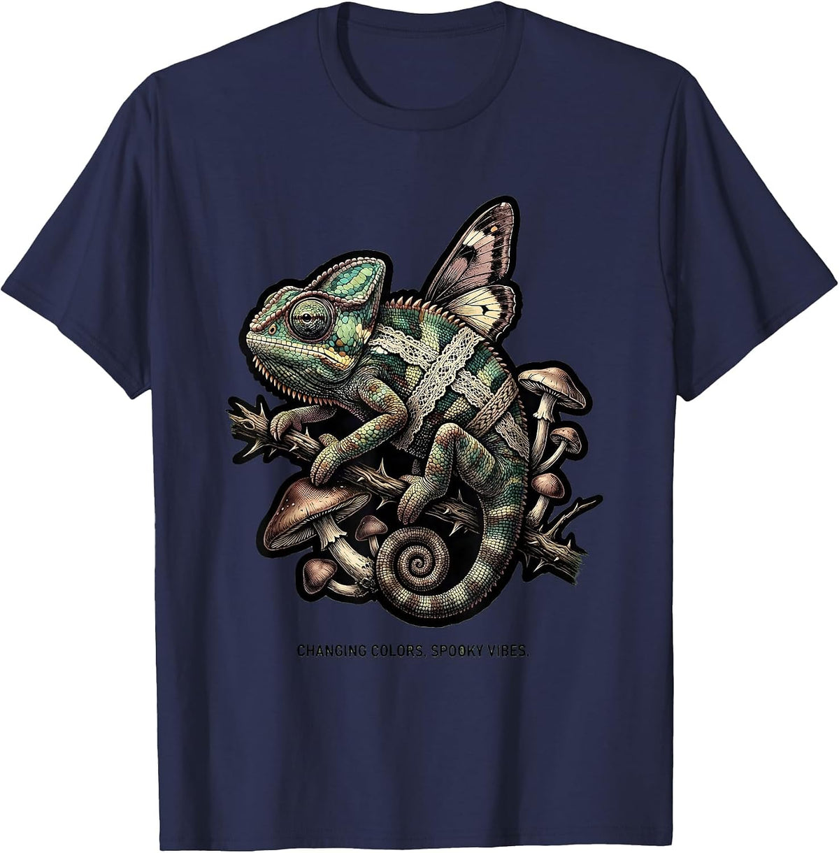 Cute Halloween Chameleon Changing Colors Design T-Shirt - Navy Blue