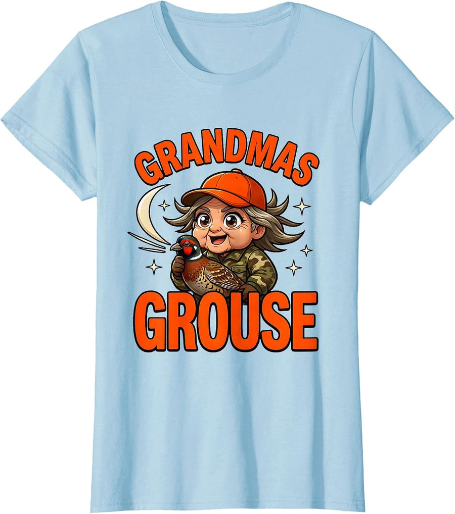 Women's GRANDMAS GROUSE Funny Hunting Grandma Deer Duck Hunter Gift T-Shirt - Baby Blue