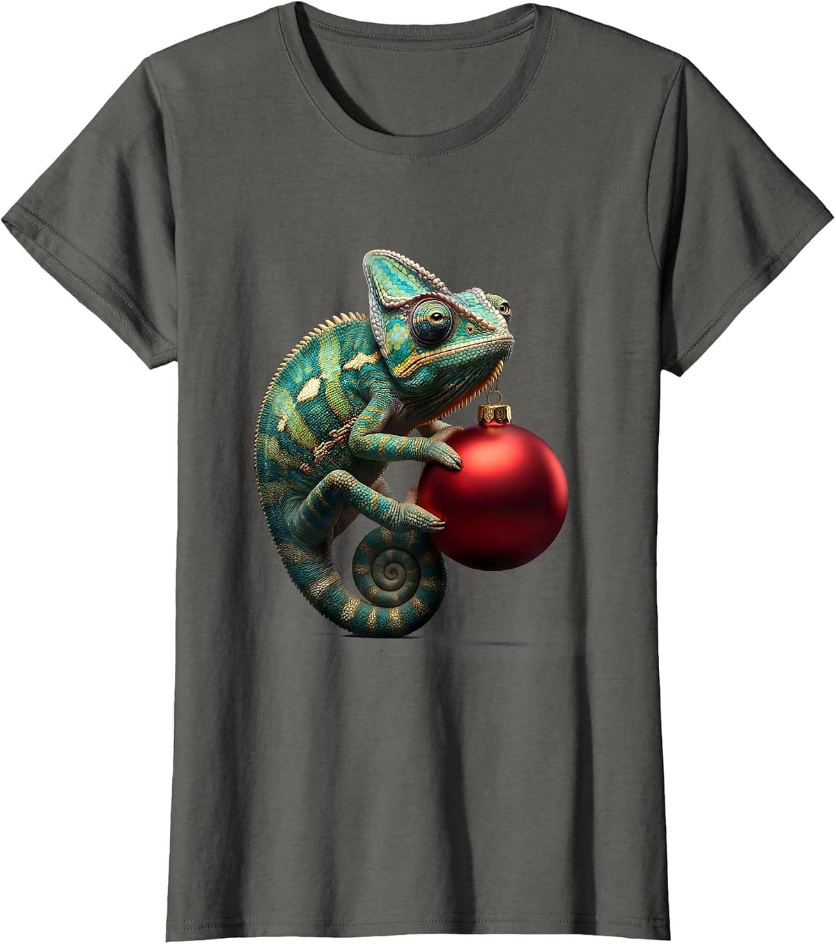 Women's Dimensional Chameleon Christmas Ornament Fantasy Creature T-Shirt - Asphalt Grey