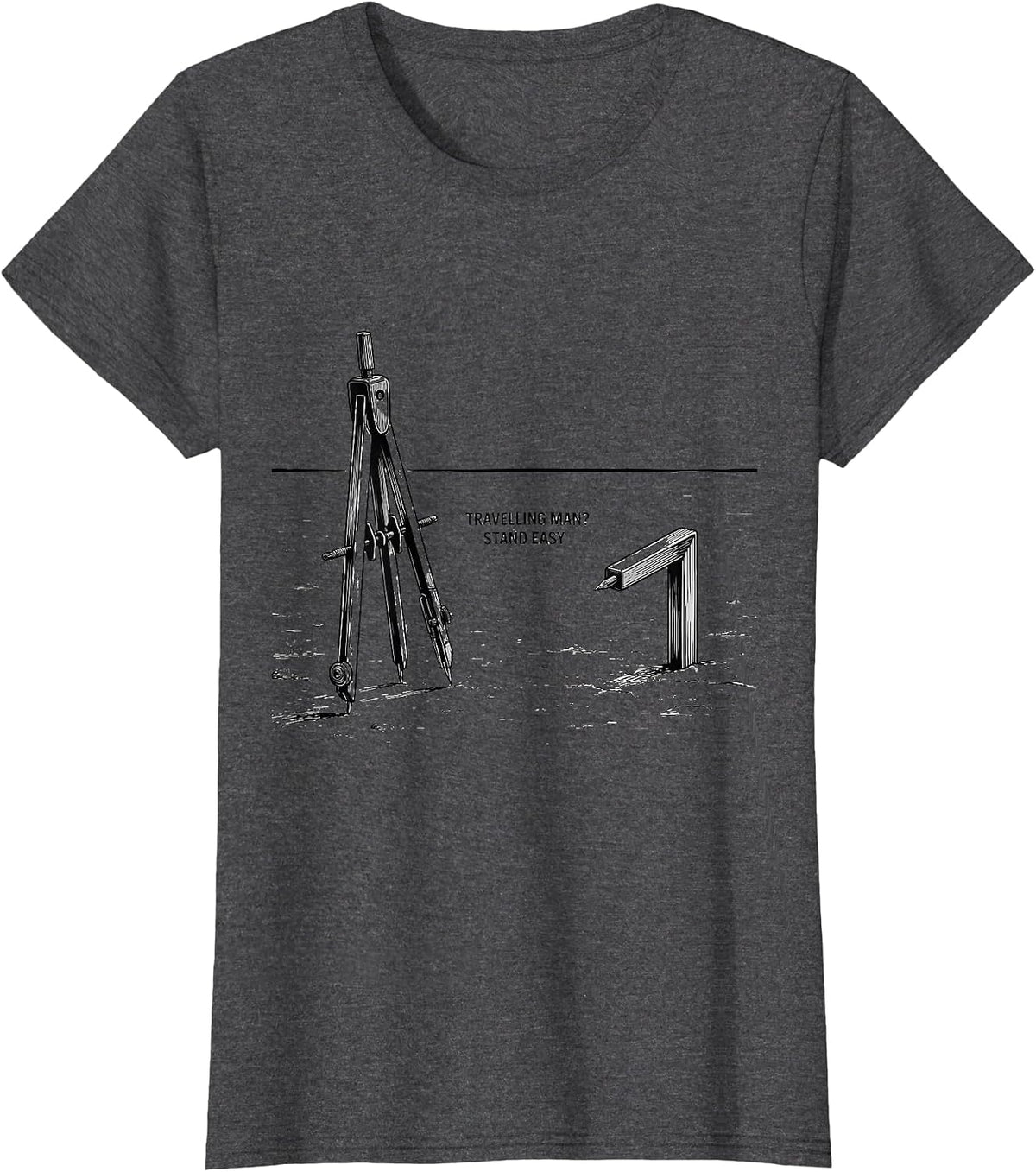 Women's Travelling Man? Stand Easy Line Art Freemason Square T-Shirt - Dark Heather Grey