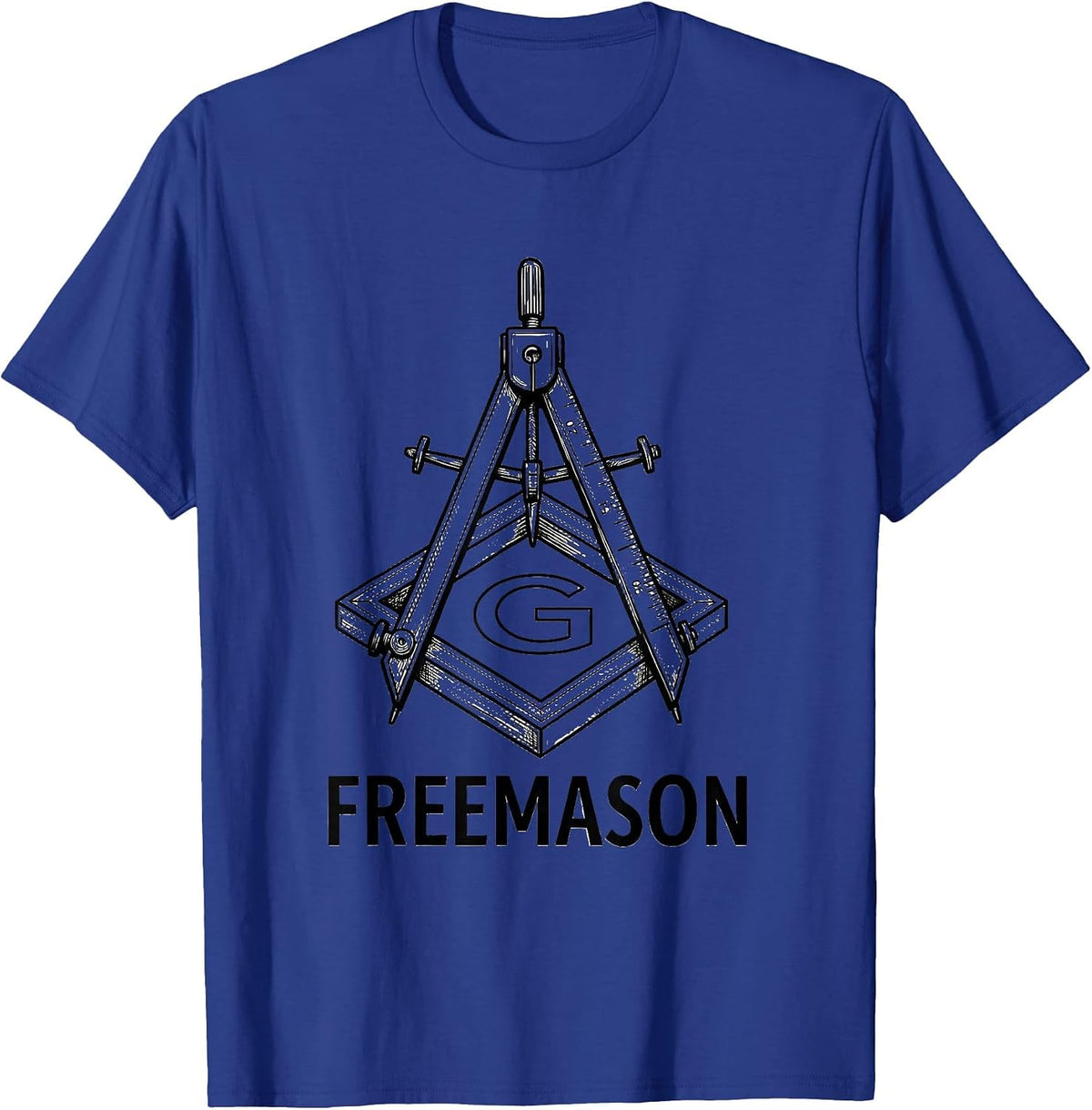 Men's Freemason Line Art Square and Compass Masonic Pride T-Shirt - Royal Blue