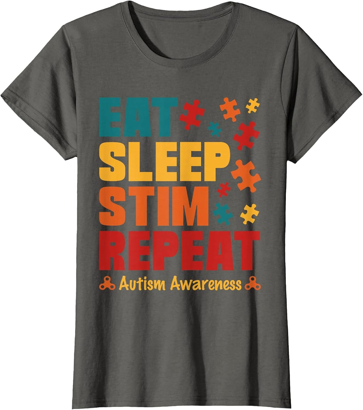 Eat Sleep Stim Repeat Stimming Autism Awareness for Kids Men T-Shirt - Asphalt Grey