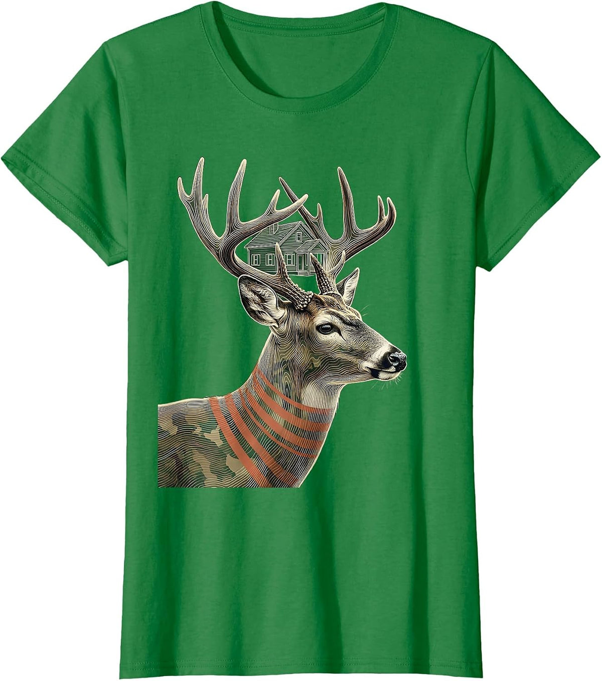 Whitetail Buck Topographic Contour Hunting Dad Gift T-Shirt - Kelly Green