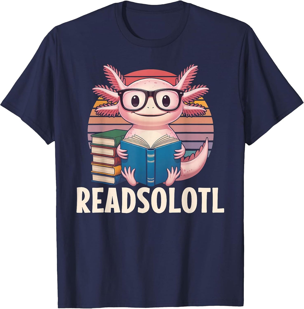 Readsolotl Funny Axolotl Reading Book Lover Kawaii Bookworms T-Shirt - Navy Blue