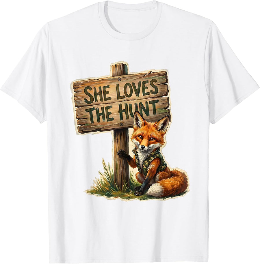 She Loves The Hunt Camo Hunting Design T-Shirt - White
