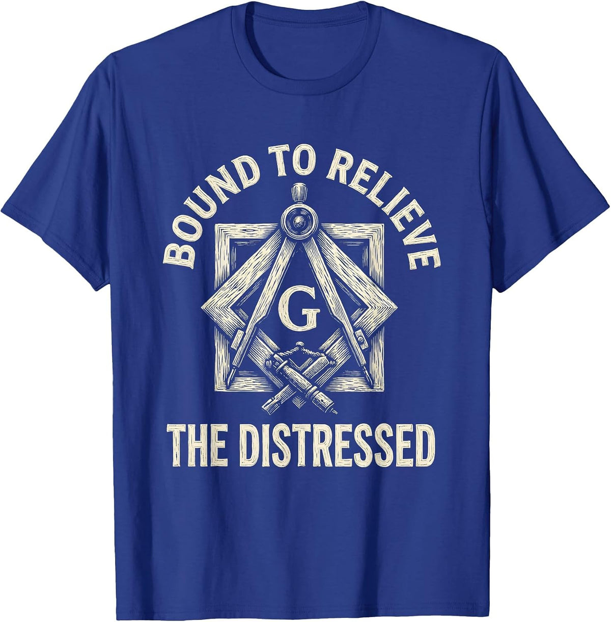 Men's Bound To Relieve The Distressed Freemason Square And Compass T-Shirt - Royal Blue