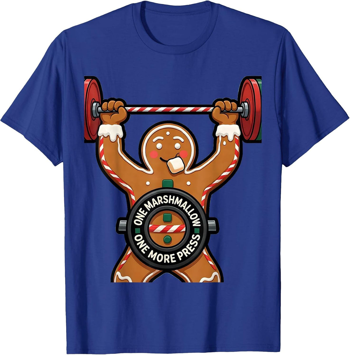 Men's One Marshmallow One More Press Funny Gingerbread Gym T-Shirt - Royal Blue