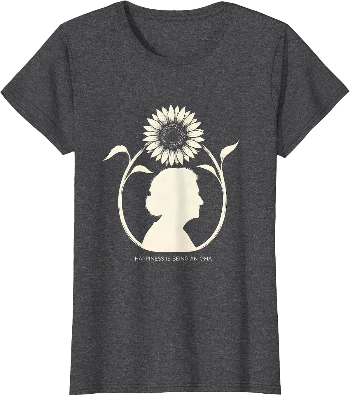 Women's Happiness Is Being An Oma Sunflower Grandma Mother's Day T-Shirt - Dark Heather Grey