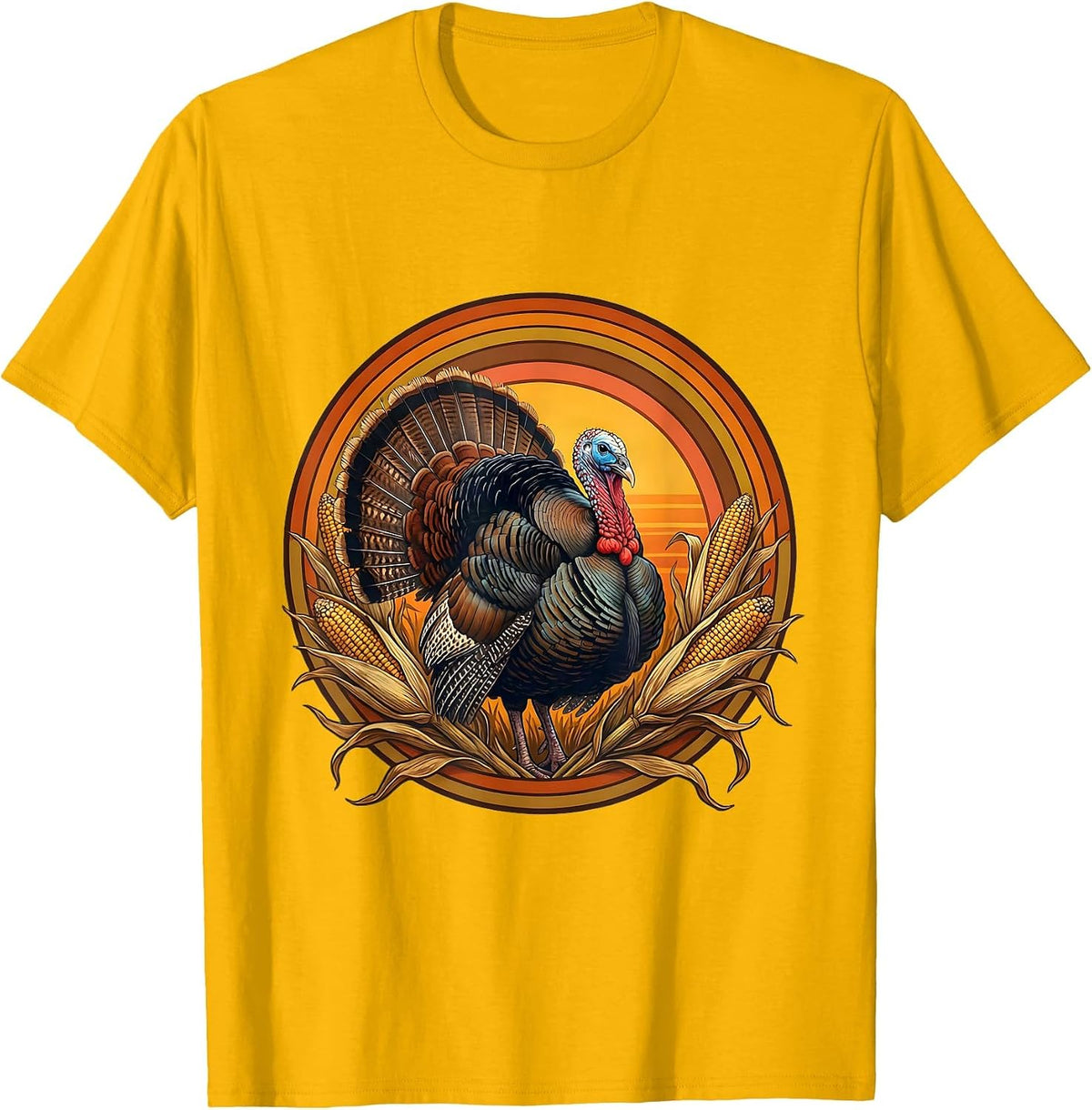 Wild Turkey Strutting Through Fall Cornfield T-Shirt - Golden Yellow