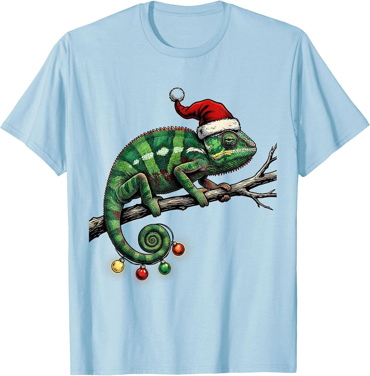 Men's Chameleon Santa Hat Animal Lover Christmas Humor T-Shirt - Baby Blue
