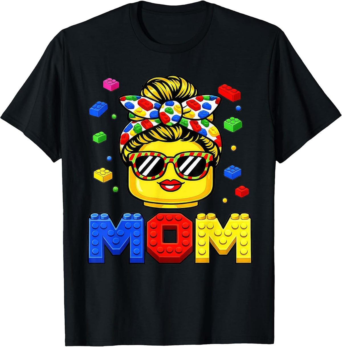 Family Mom Master Builder Building Bricks Blocks Mothers Day T-Shirt - Black
