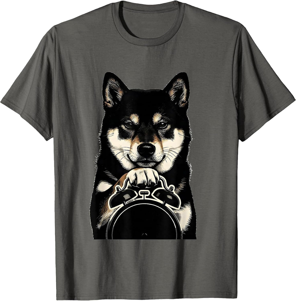 Men's Shiba Inu Alarm Clock Silhouette Funny Dog Lover Gift T-Shirt - Asphalt Grey