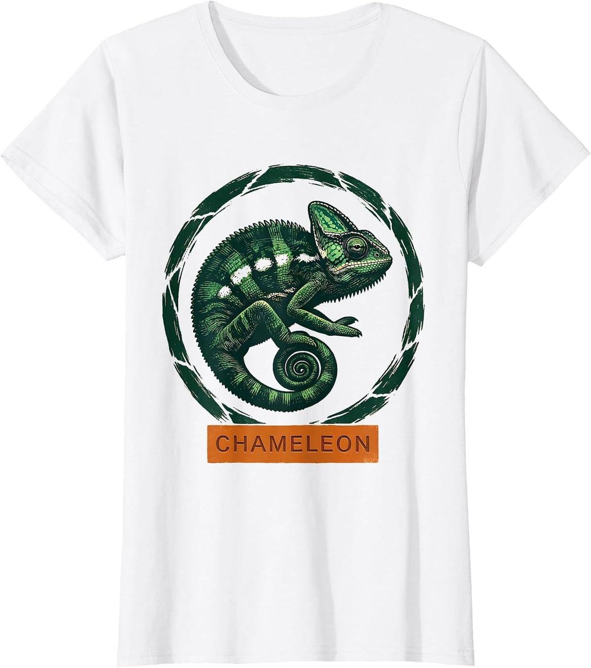 Chameleon Minimalist Badge Line Art Animal T-Shirt - White