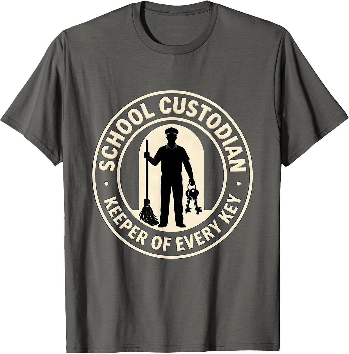 Men's School Custodian, Keeper of Every Key Funny Custodian T-Shirt - Asphalt Grey