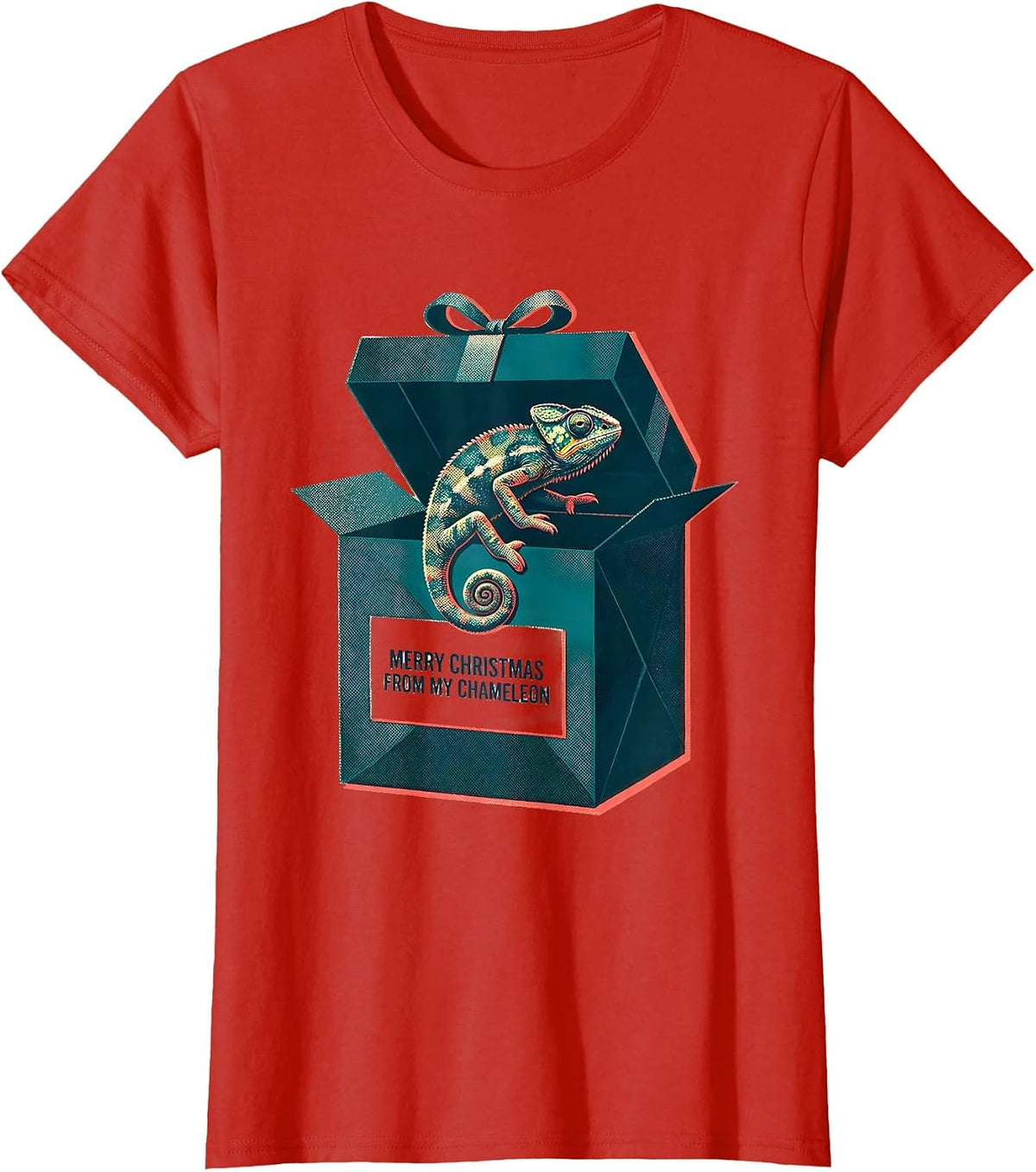 Merry Christmas From My Chameleon Risograph Reptile Keeper T-Shirt - Red