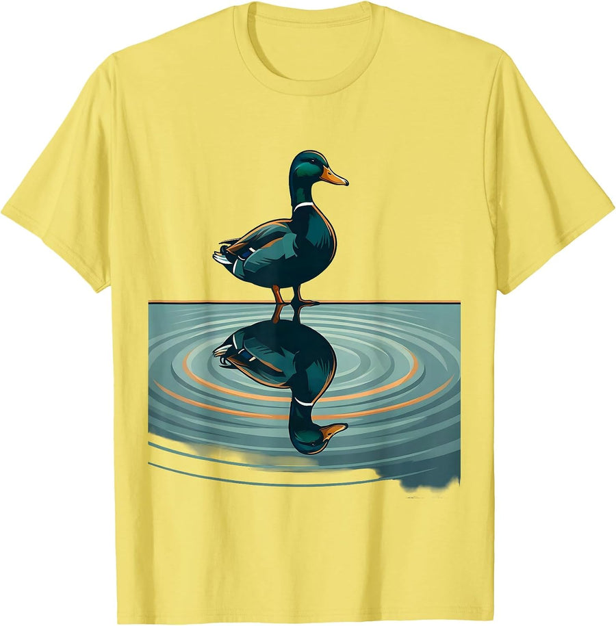Men's Duck Silhouette Reflected on Still Pond Graphic T-Shirt - Lemon Yellow