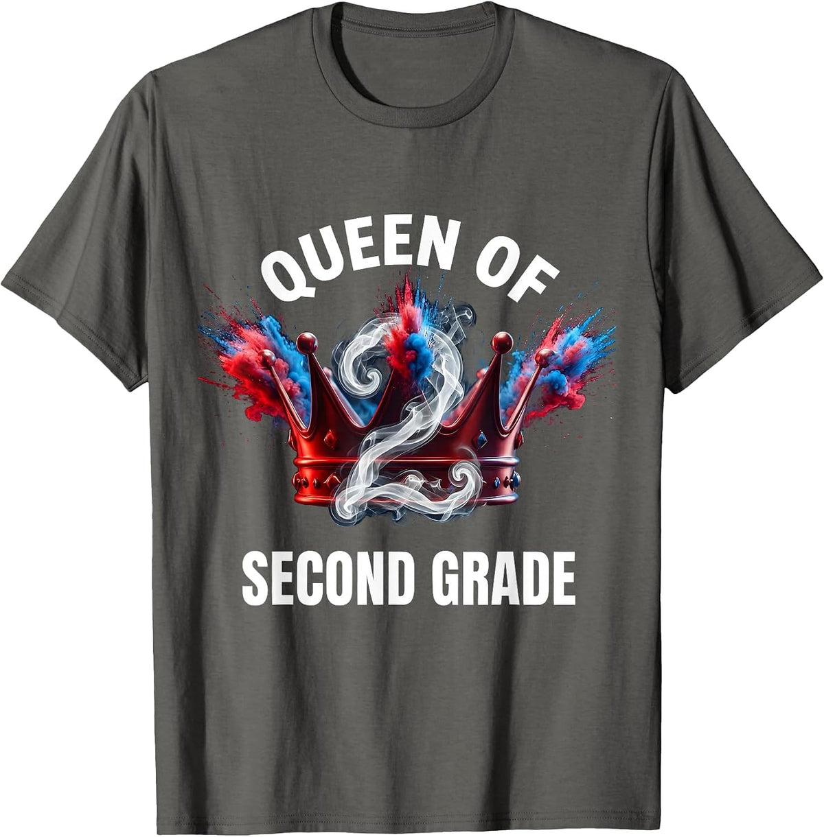 Queen of Second Grade Girls 2nd Grade Design T-Shirt - Asphalt Grey