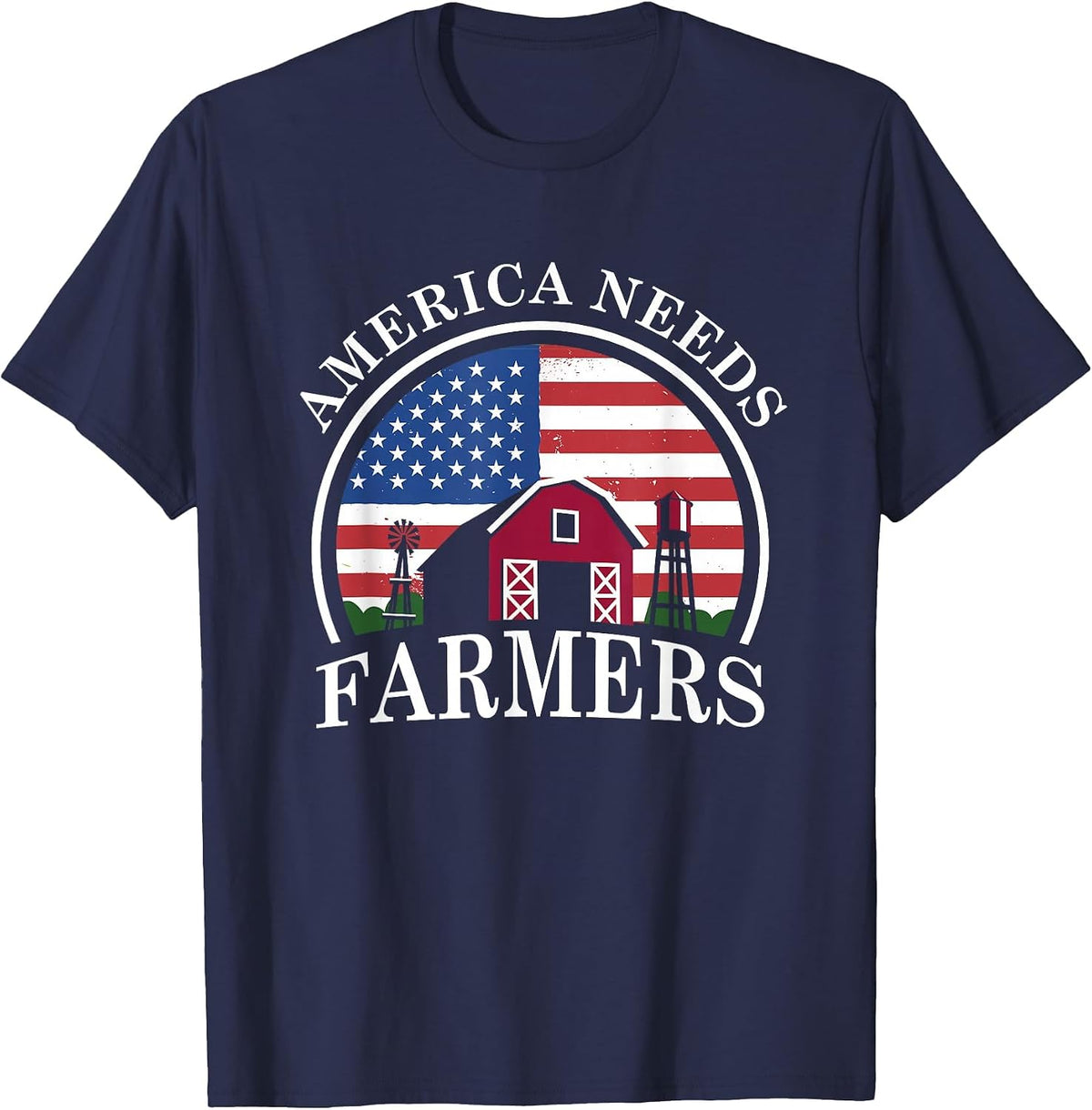 America Needs Farmers | American US Flag | Tractor T-Shirt - Navy Blue