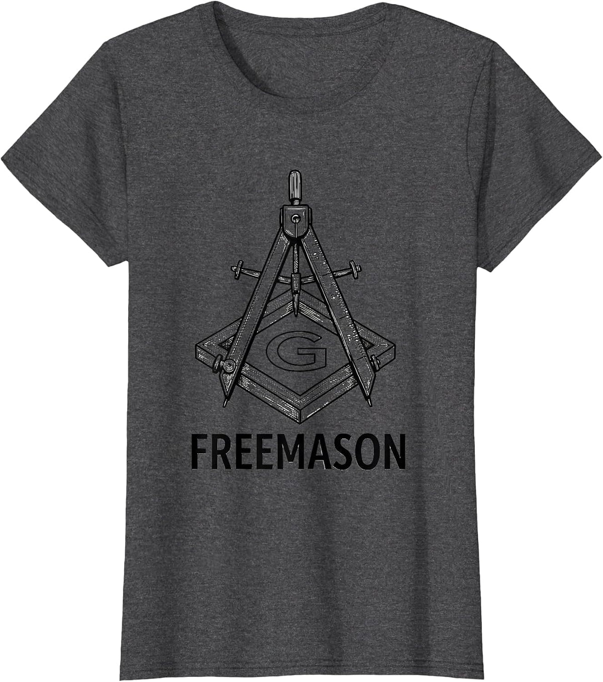 Women's Freemason Line Art Square and Compass Masonic Pride T-Shirt - Dark Heather Grey
