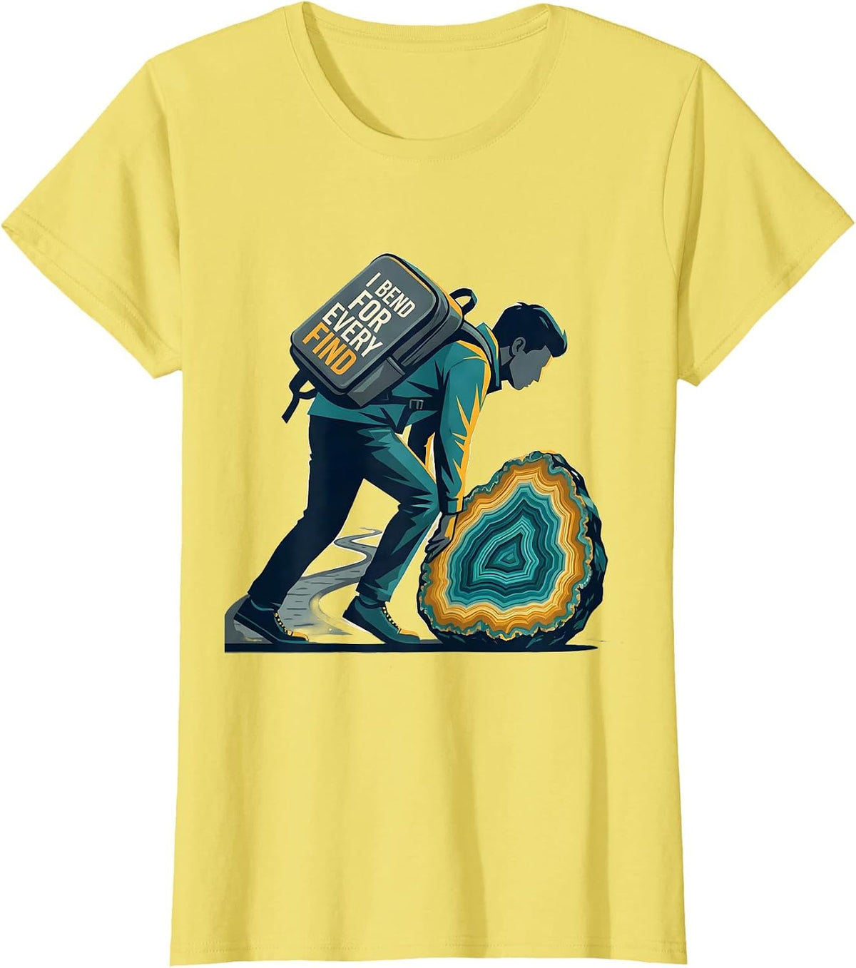 I Bend For Every Find Funny Rock Collector Geode Hunter T-Shirt - Lemon Yellow