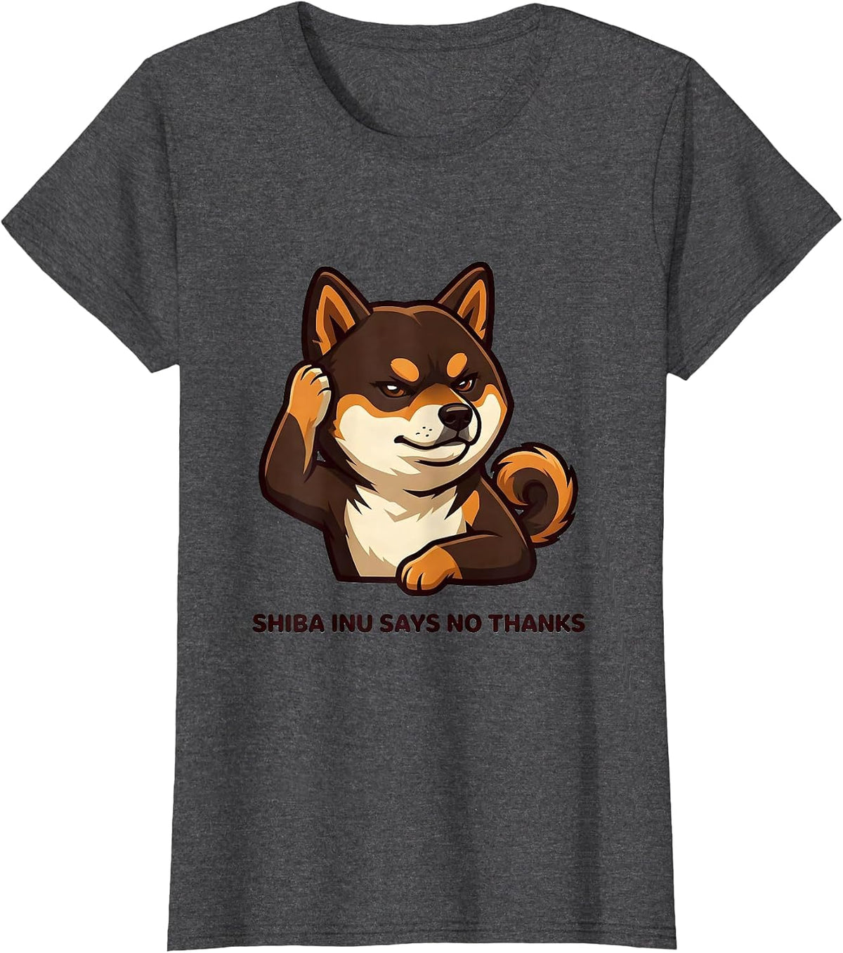 Women's Shiba Inu Says No Thanks Cute Kawaii Dog Lover Anime Humor T-Shirt - Dark Heather Grey
