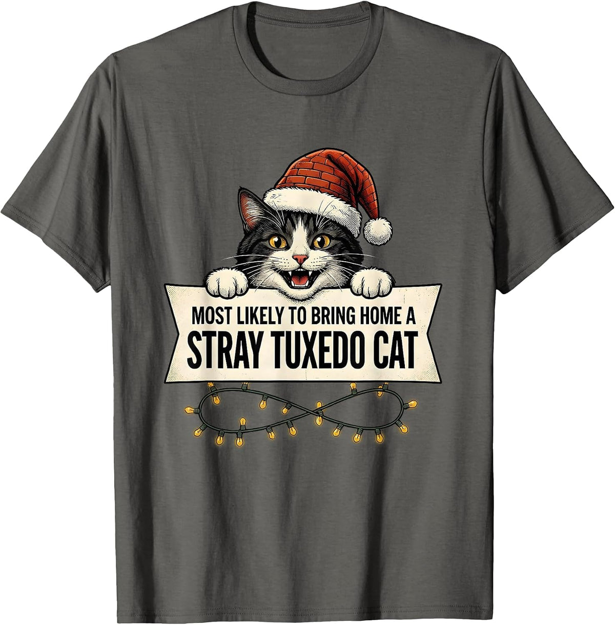 Most Likely To Bring Home A Stray Tuxedo Cat Funny T-Shirt - Asphalt Grey