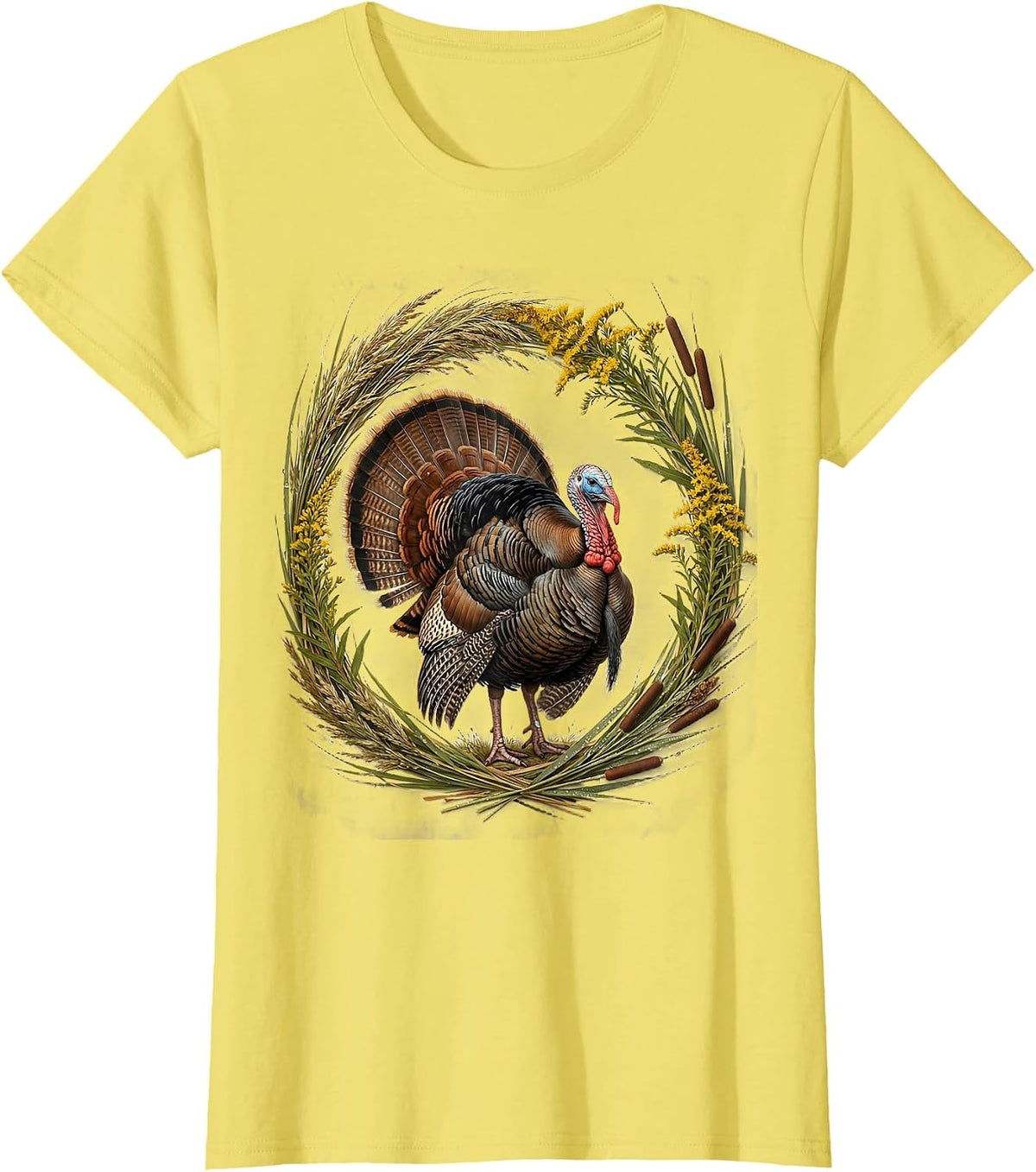 Women's Turkey Strutting Through Misty Morning Field T-Shirt - Lemon Yellow