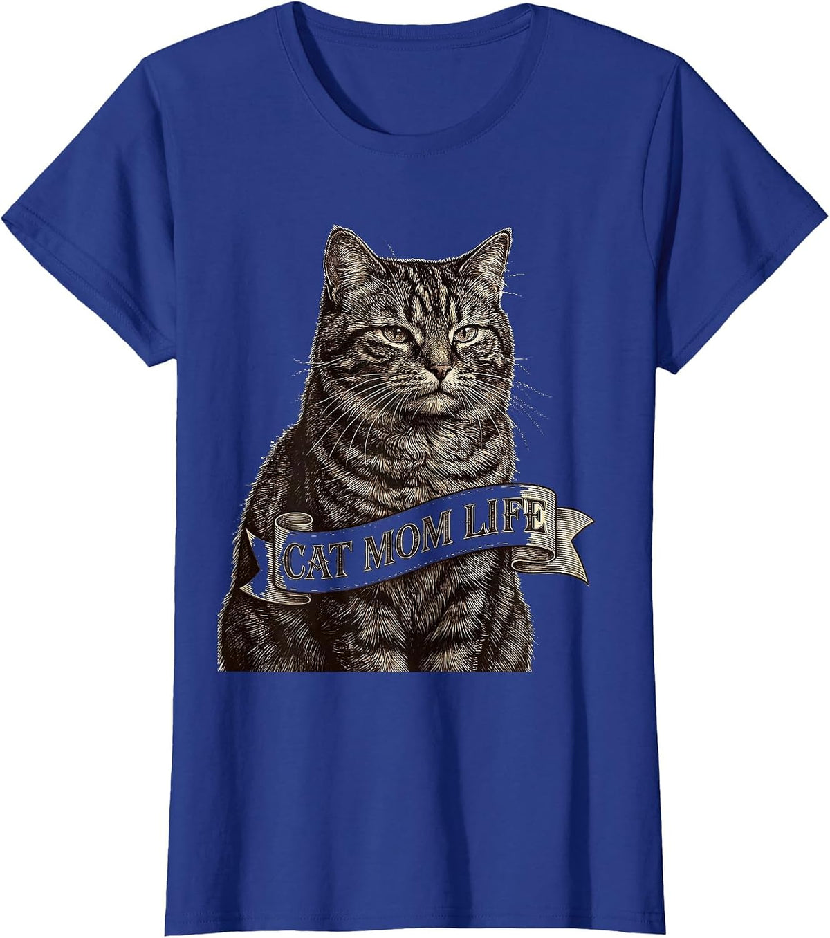 Women's Cat Mom Life Proud Feline Parent Design T-Shirt - Royal Blue