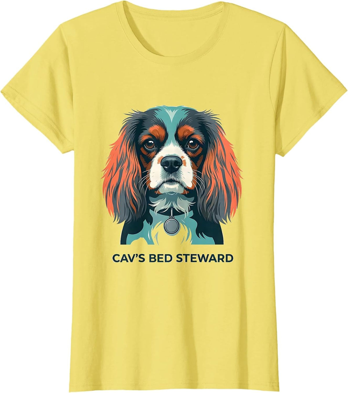 Cav's Bed Steward Funny Cavalier King Charles Spaniel Owner T-Shirt - Lemon Yellow