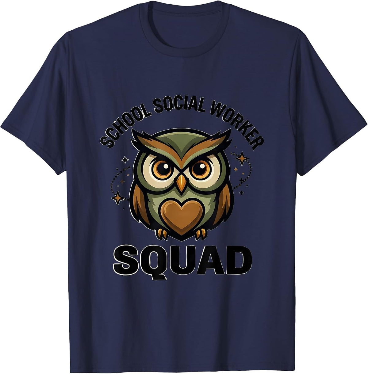 Men's School Social Worker Squad Bold Owl Mascot Counselor T-Shirt - Navy Blue