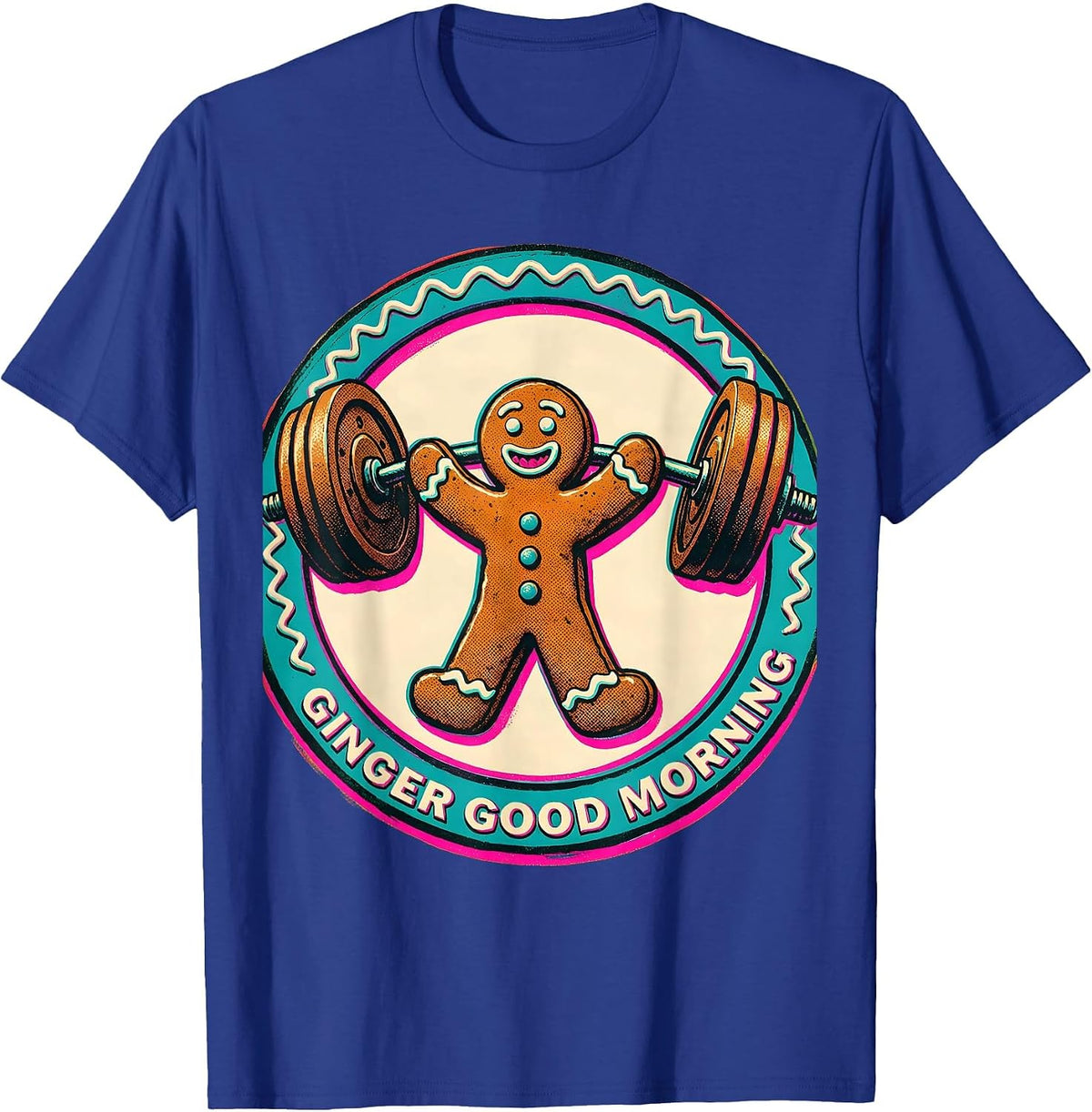 Ginger Good Morning Risograph Funny Gingerbread Man Gym T-Shirt - Royal Blue