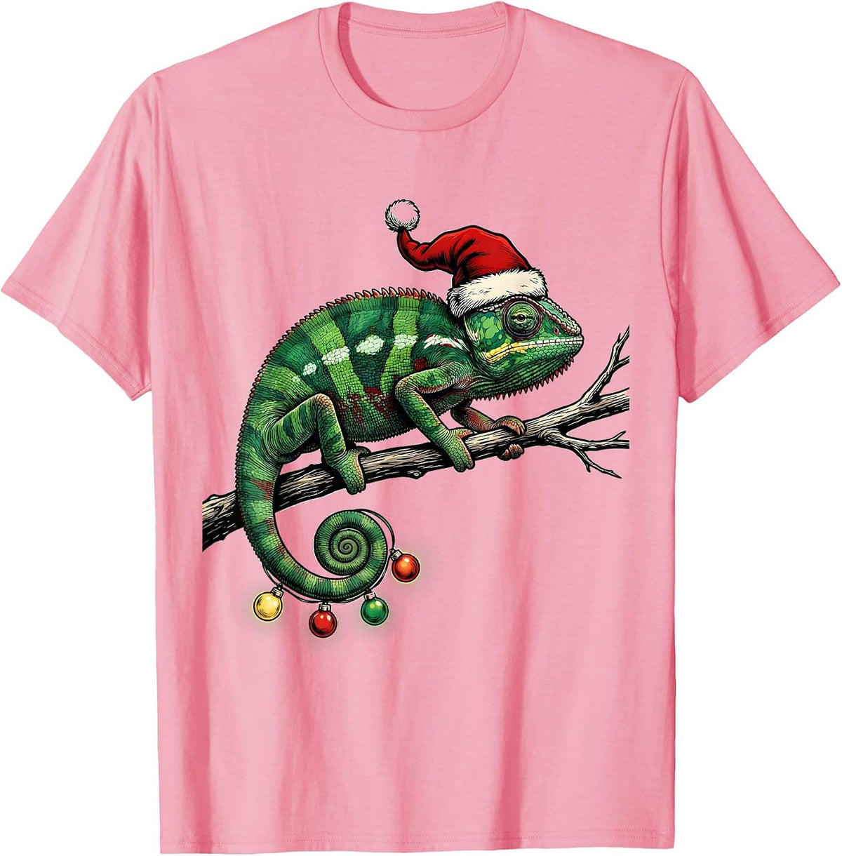 Men's Chameleon Santa Hat Animal Lover Christmas Humor T-Shirt - Pink