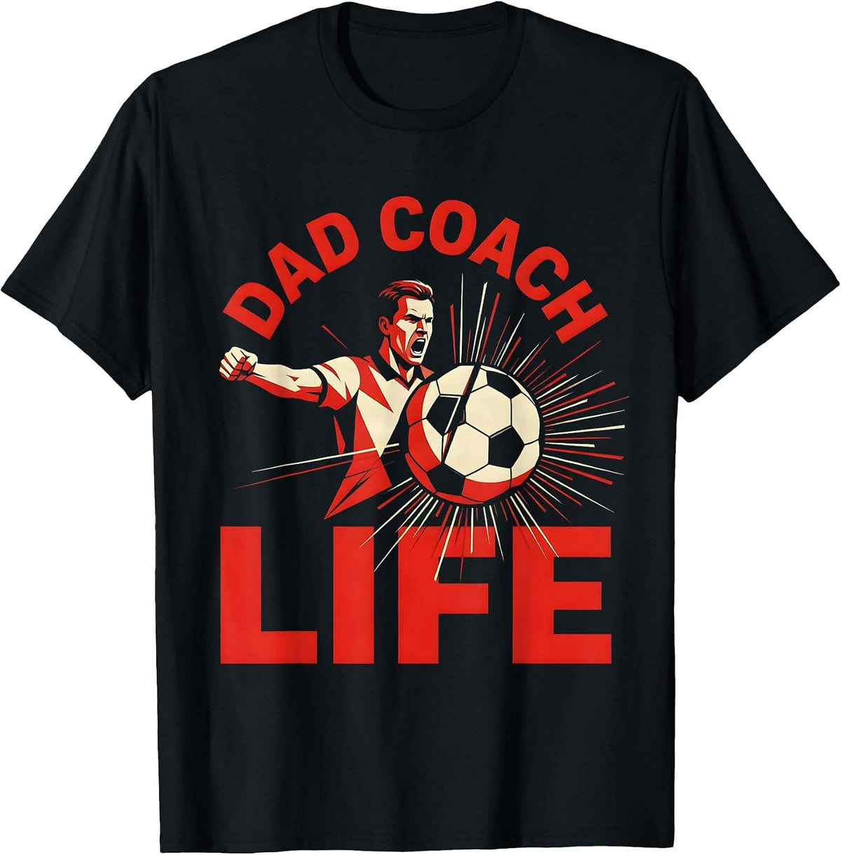 Men's Dad Coach Life Soccer Graphic Design T-Shirt - Black