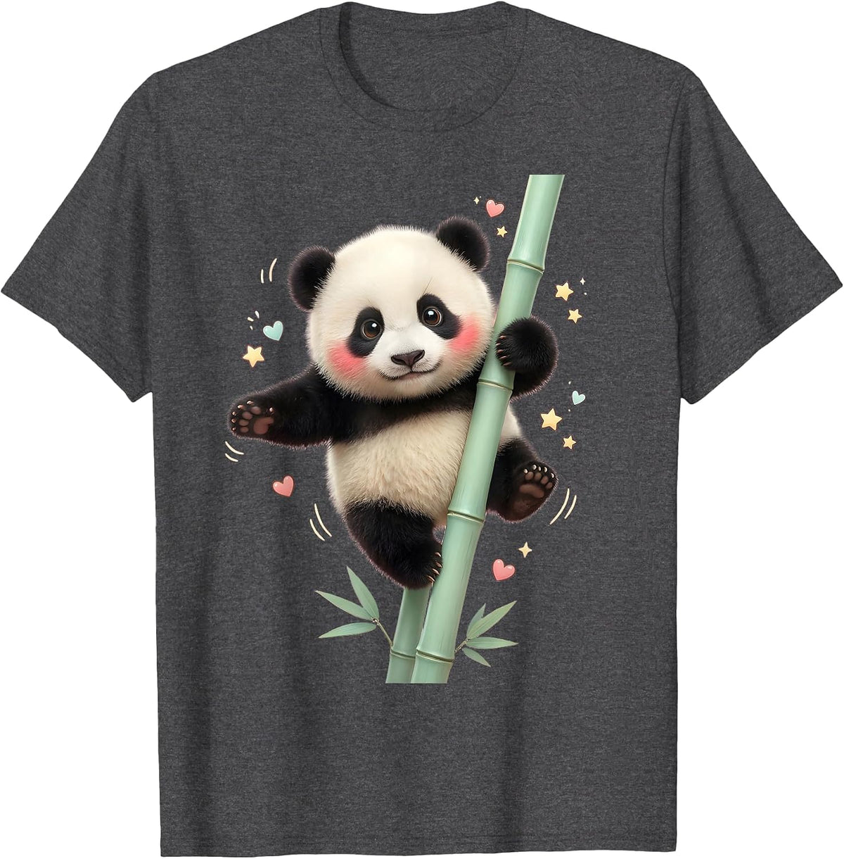 Panda Balancing on Bamboo Pole Graphic T-Shirt - Dark Heather Grey