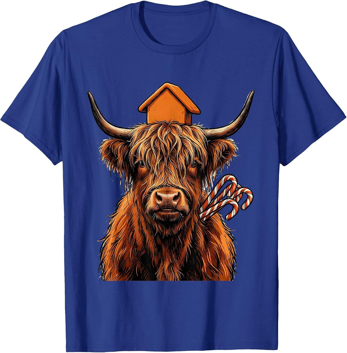 Men's Shaggy Highland Cow Highland Cow Lover Fall Holiday Humor T-Shirt - Royal Blue