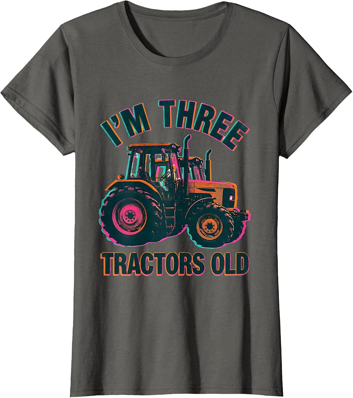 Women's I'm Three Tractors Old Toddler Boy Tractor Lover Birthday T-Shirt - Asphalt Grey