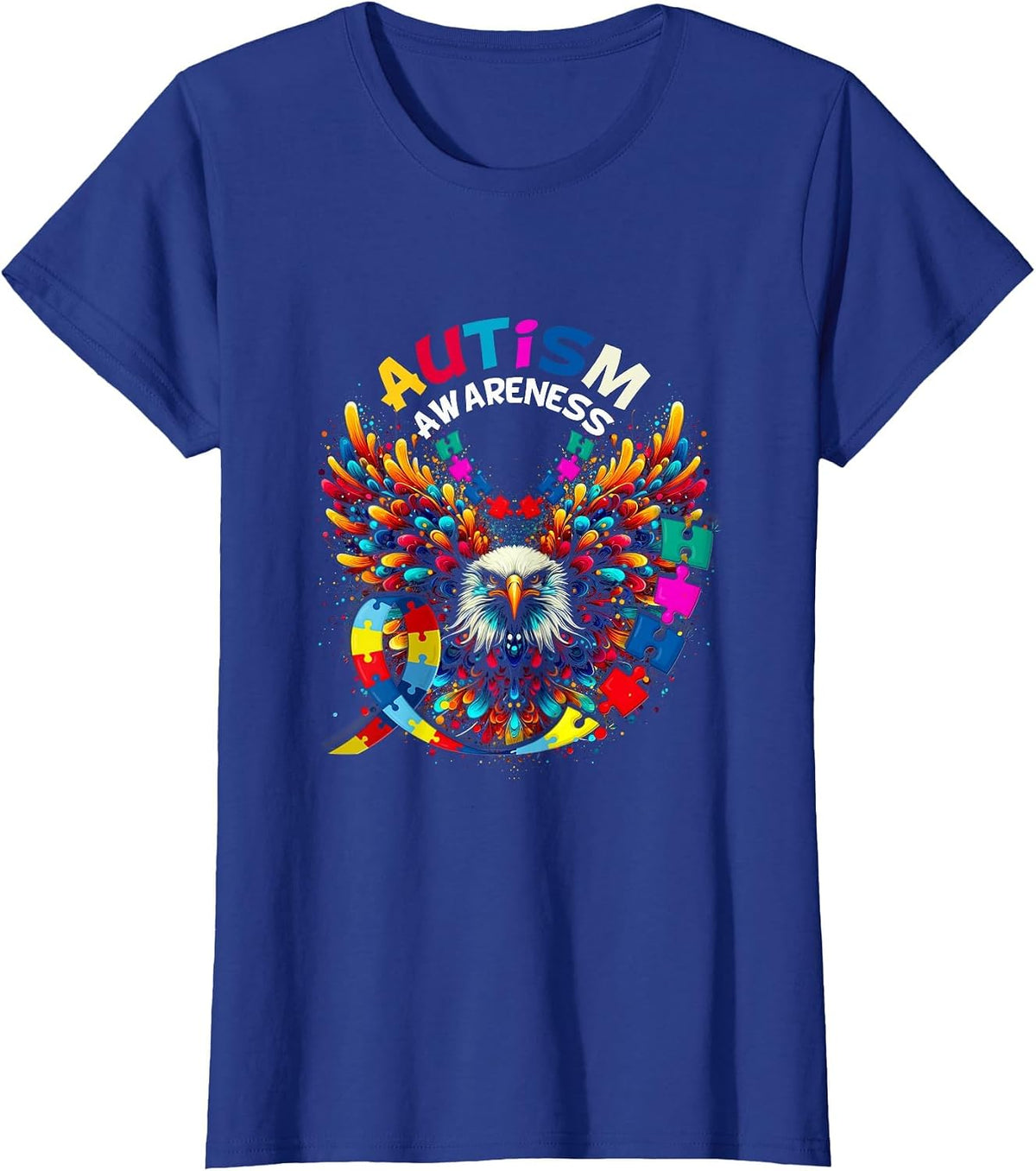 Autism Awareness Puzzle Pieces Eagle Family Health Support T-Shirt - Royal Blue