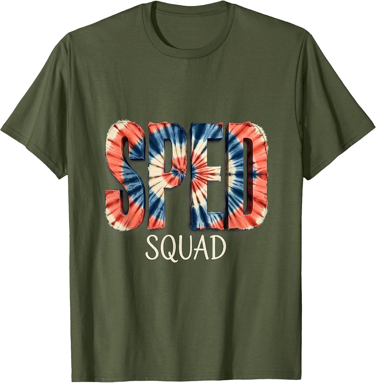 Men's SPED Squad Tie Dye Back To School Appreciation Day Workwear T-Shirt - Olive Green