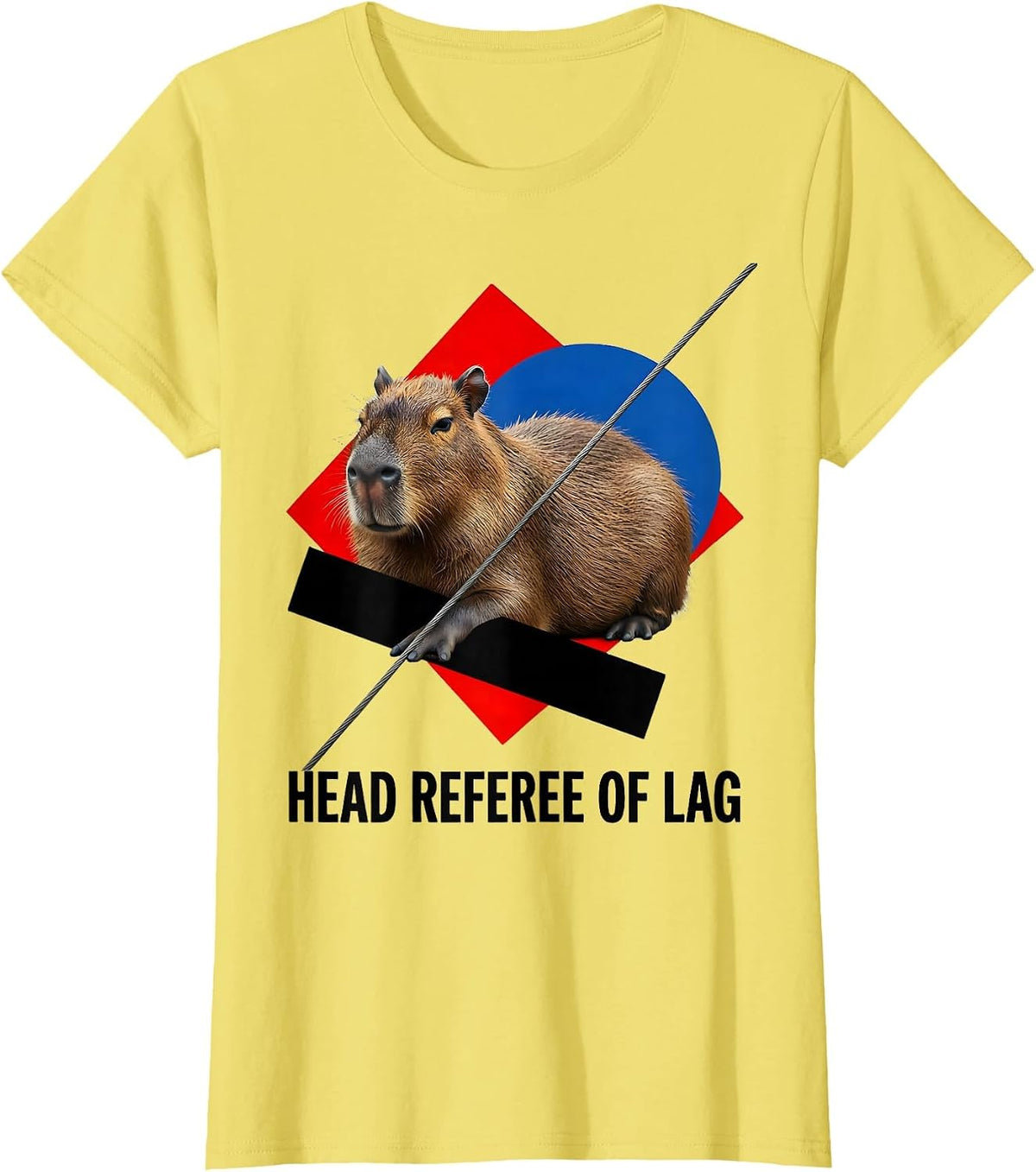 Women's Head Referee of Lag Funny Capybara Gamer Meme Humor T-Shirt - Lemon Yellow