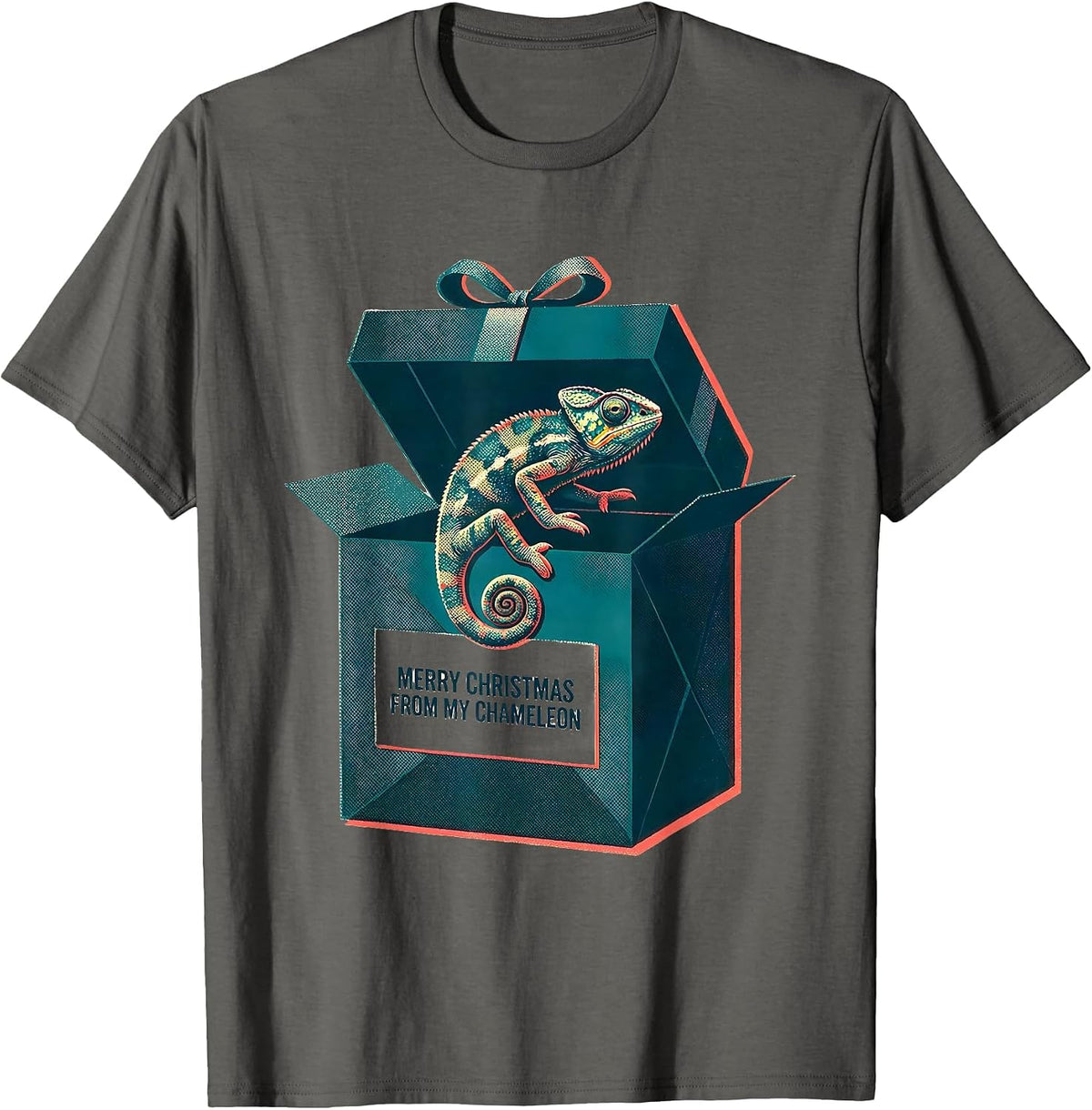 Merry Christmas From My Chameleon Risograph Reptile Keeper T-Shirt - Asphalt Grey