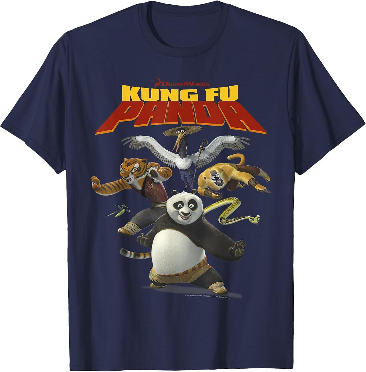 Kung Fu Panda Group Shot Action Portrait Movie Logo T-Shirt - Navy Blue