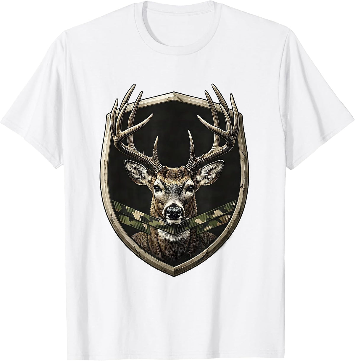 Men's Sealed Buck Shield Minimalist Deer Hunter Gift T-Shirt - White