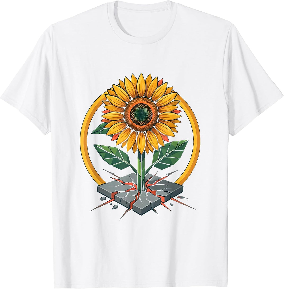 Men's Social Worker Sunflower Through Concrete Graphic T-Shirt - White