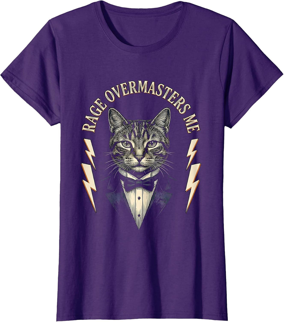 Women's Rage Overmasters Me Funny Tuxedo Cat Meme Humor T-Shirt - Purple