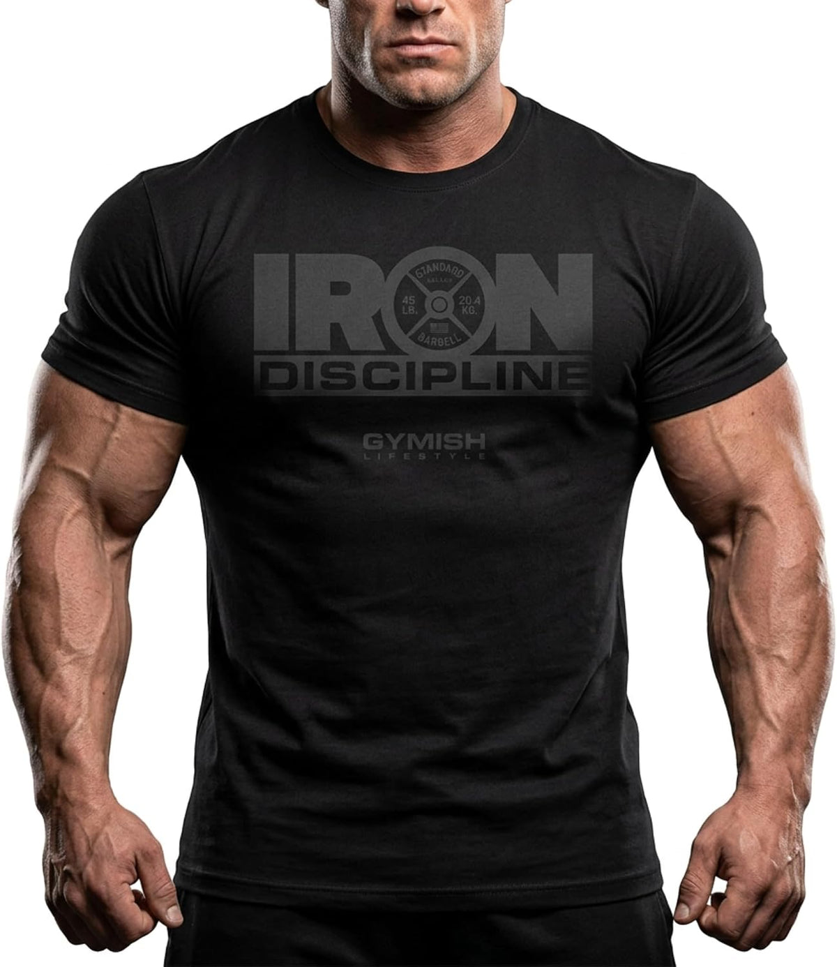 Gymish Lifestyle Iron Discipline Gym Shirt for Men, Strength Training Tee - 4. Iron Discipline Black on Black