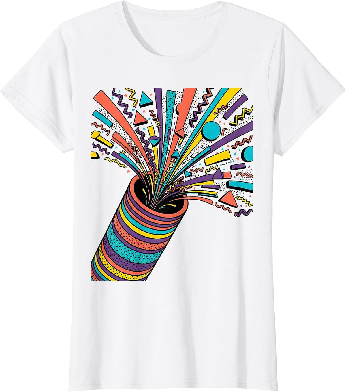 Confetti Cannon Explosion Party Crowd Graphic T-Shirt - White