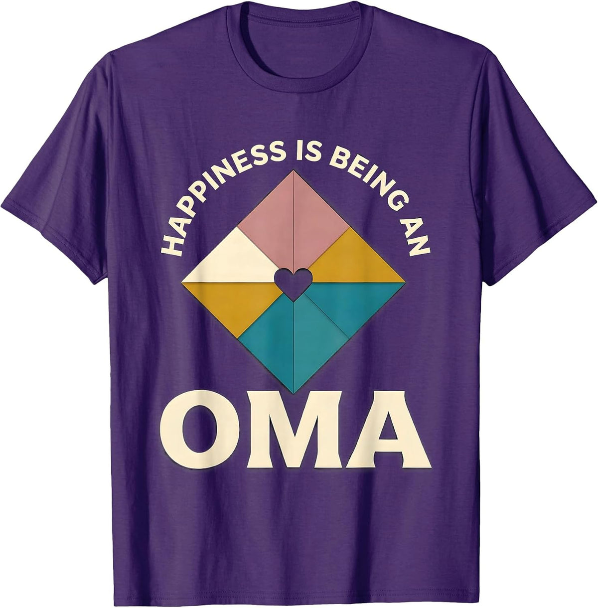 Men's Happiness Is Being An Oma Quilted Heart Grandmother Gift T-Shirt - Purple